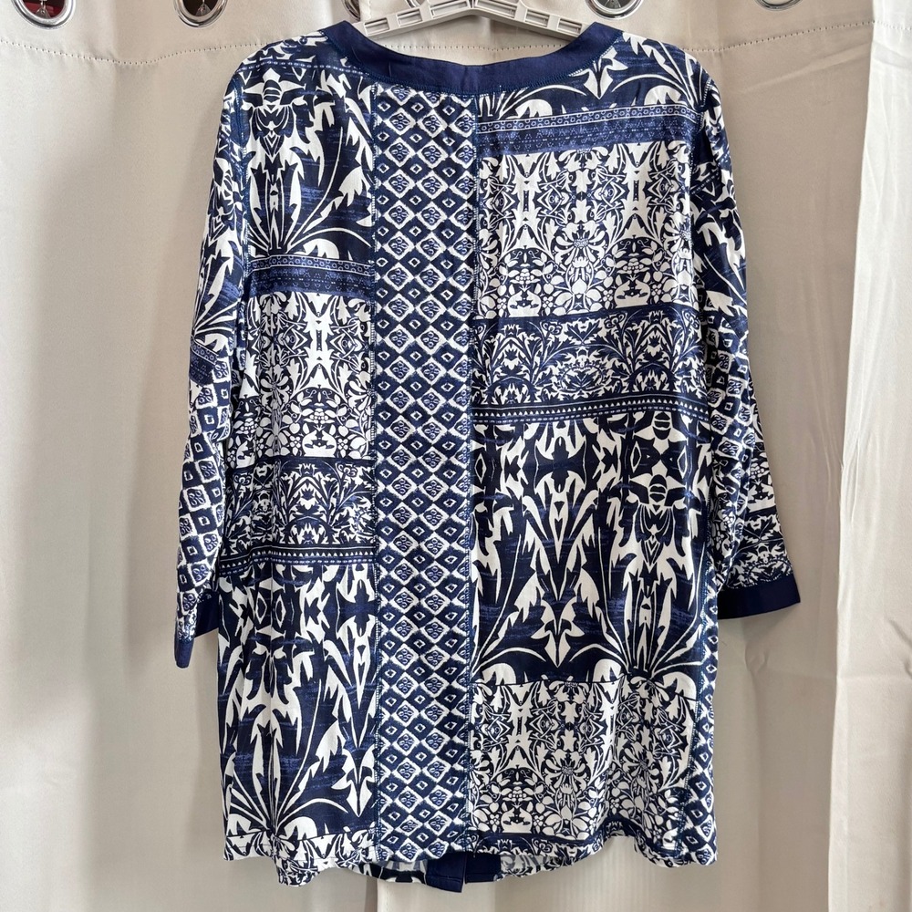 La Cera Patchwork Button Up Blouse Top Womens Art… - image 2